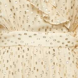 Pre Owned Zimmermann Cream Lurex Fil Coupé Silk Midi Wrap Dress M
