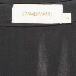 Pre Owned Zimmermann Black Satin Silk Flared Mini Wrap Dress M