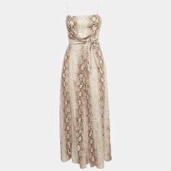 Zimmermann Pink Python Print Linen Bellitude Knotted Cutout Midi Dress M