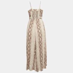 Zimmermann Pink Python Print Linen Bellitude Knotted Cutout Midi Dress M
