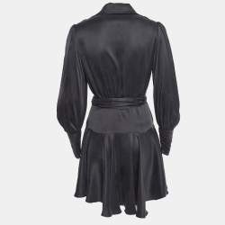 مملوكة مسبقًا Zimmermann Black Silk Satin Wrap Mini Dress XS
