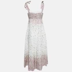 Pre Owned Zimmermann Cerise Ditsy White Carnaby Print Tie-Up Shoulder Midi Dress S