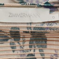 Pre Owned Zimmermann Pink/Blue Floral Print Cotton Tiered Midi Dress S