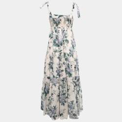 Pre Owned Zimmermann Pink/Blue Floral Print Cotton Tiered Midi Dress S