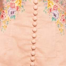 Pre Owned Zimmermann Light Orange Floral Print Zinnia Scallop Mini Dress M