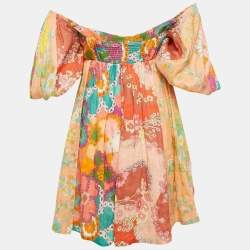 Zimmermann Orange/Multicolor Printed Off-Shoulder Mini Dress XS