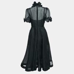 مملوكة مسبقًا Zimmermann Black Flower Applique Linin Midi Dress M