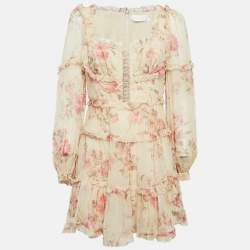 Zimmermann Yellow Floral Print Silk Corsair Corset Frill Mini Dress M