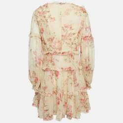 Zimmermann Yellow Floral Print Silk Corsair Corset Frill Mini Dress M