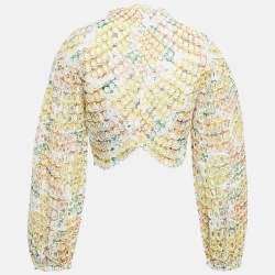 Pre Owned Zimmermann Multicolor Ramie Scallop Hem Puff Sleeve Blouse S