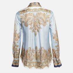 Pre Owned Zimmermann Blue Luminous Paisley Print Silk Neck Tie-Up Shirt S
