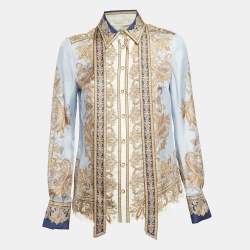 Pre Owned Zimmermann Blue Luminous Paisley Print Silk Neck Tie-Up Shirt S