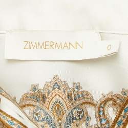 Pre Owned Zimmermann Blue Luminous Paisley Print Silk Neck Tie-Up Shirt S