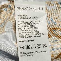 Pre Owned Zimmermann Blue Luminous Paisley Print Silk Neck Tie-Up Shirt S