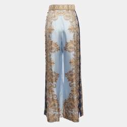 Pre Owned Zimmermann Blue Luminous Paisley Print Silk Belted Wide-Leg Pants S