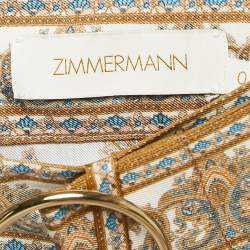 Pre Owned Zimmermann Blue Luminous Paisley Print Silk Belted Wide-Leg Pants S