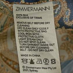 Pre Owned Zimmermann Blue Luminous Paisley Print Silk Belted Wide-Leg Pants S