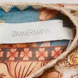 Pre Owned Zimmermann Multicolor Printed Ramie Cut-Out Dress Midi M