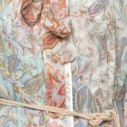 Pre Owned Zimmermann Multicolor Printed Silk Chiffon Belted Shirt Dress S