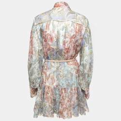 Pre Owned Zimmermann Multicolor Printed Silk Chiffon Belted Shirt Dress S