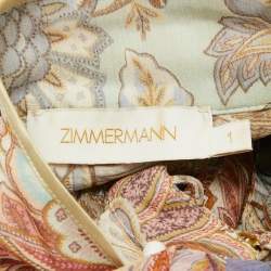 Pre Owned Zimmermann Multicolor Printed Silk Chiffon Belted Shirt Dress S