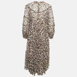 Pre Owned Zimmermann Brown Leopard Print Silk Chiffon Tiered Midi Dress M