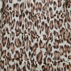 Pre Owned Zimmermann Brown Leopard Print Silk Chiffon Tiered Midi Dress M