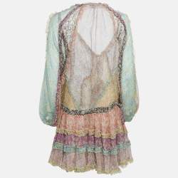 Pre Owned Zimmermann Multicolor Print Silk Tiered Mini Dress M