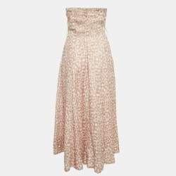 Pre Owned Zimmermann Pink Leopard Print Strapless Midi Dress M