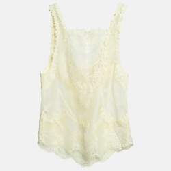 Pre Owned Zimmermann Yellow Linen and Silk Blend Lace Trim Sleeveless Top S