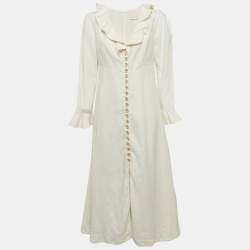 Zimmermann White Linen Button Front Midi Dress L