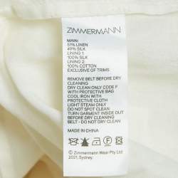 Zimmermann White Floral Linen and Silk Post-Card Pleated Sleeves Midi Dress S