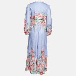 Pre Owned Zimmermann Purple Floral Print Linen Bellitude Long Dress L