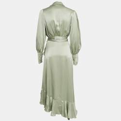Pre Owned Zimmermann Ice Green Silk Wrap Dress S