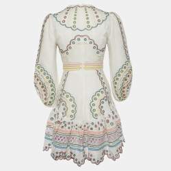 Zimmermann White Linen and Cotton Embroidered Mini Dress XS