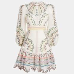 Zimmermann White Linen and Cotton Embroidered Mini Dress XS