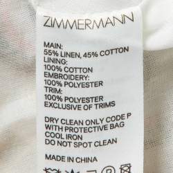 Zimmermann White Linen and Cotton Embroidered Mini Dress XS