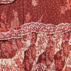 Pre Owned Zimmermann Red Floral Print Chiffon Cut-Out Maxi Dress S