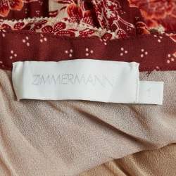 Pre Owned Zimmermann Red Floral Print Chiffon Cut-Out Maxi Dress S