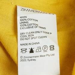 Pre Owned Zimmermann Yellow Floral Print Cotton Shoulder Tie-Up Midi Dress L
