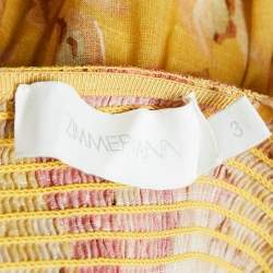 Pre Owned Zimmermann Yellow Floral Print Cotton Shoulder Tie-Up Midi Dress L