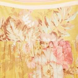 Pre Owned Zimmermann Yellow Floral Print Cotton Shoulder Tie-Up Midi Dress L