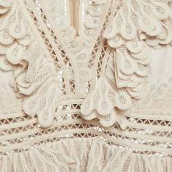 Pre Owned Zimmermann Beige Wool Blend Lace Ruffled V-Neck Top M