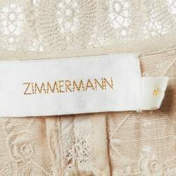 Pre Owned Zimmermann Beige Wool Blend Lace Ruffled V-Neck Top M