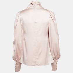 مملوكة مسبقًا Zimmermann Pink Satin Silk High Cowl Neck Blouse M