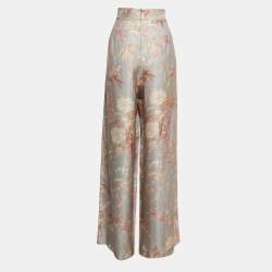 Pre Owned Zimmermann Grey Floral Print Textured Crepe Palazzo Pants M