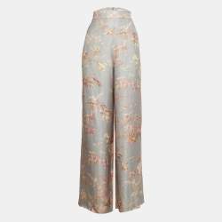 Pre Owned Zimmermann Grey Floral Print Textured Crepe Palazzo Pants M