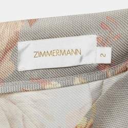 Pre Owned Zimmermann Grey Floral Print Textured Crepe Palazzo Pants M