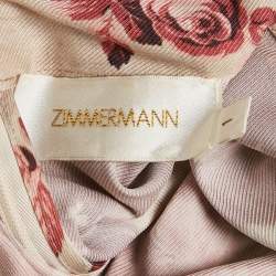 Pre Owned Zimmermann Brown Floral Print Silk Blend Puff Sleeve Top M