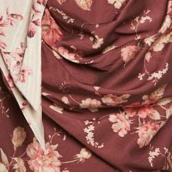 Pre Owned Zimmermann Brown Floral Print Silk Blend Puff Sleeve Top M